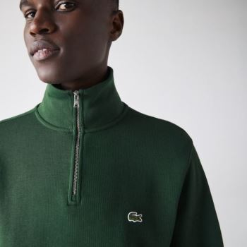 Lacoste Zippered Stand-Up Collar Cotton Sweatshirt - Mikiny Pánské Zelene | CZ-ee4l9M